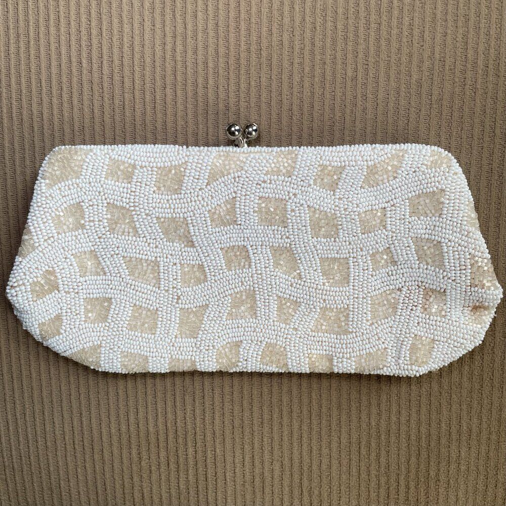 WALBORG Vintage West Germany Hand Beaded Ivory Evening Clutch 1950s 60s